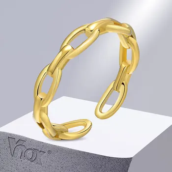 Vnox Resizable Reťazca Tvarované Krúžok pre Ženy, Pozlátené Nehrdzavejúcej Ocele Elegantné Prst Kapela, Nastaviteľné Šperky