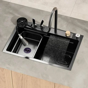 Vodopád V Kuchyni Umývadlo Nano 304 Nerezovej Ocele Umývadlo Veľké Jednej Misy Vodopád Kohútik Moderné Multifuctional Umývadlo