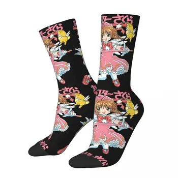 Vtipné Blázon Ponožky pre Mužov Základné Hip Hop Harajuku Card Captor Sakura Kreslených Happy Kvality Vzor Vytlačené Chlapci Posádky Ponožky