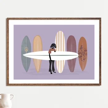 Vtipné Surfovať Dievča Retro Auto Vlna Kvet Magic Abstraktné Plagát Estetika Vytlačí Na Stenu Umenie Maľba Na Plátno Boho Obývacia Izba Dekor