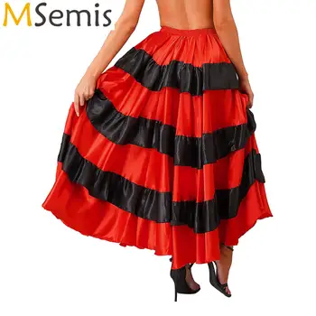 WomensSpain Flamenco Tanec Sukne Viazané Volánikmi Široký dolný lem Spoločenský Tanec Sukne Klasická Big Swing španielsky dlhé Sukne