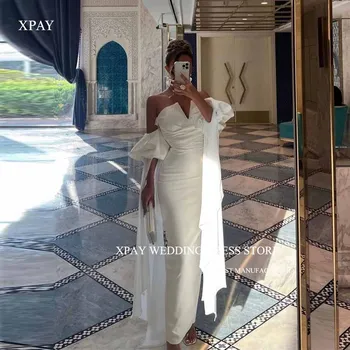 XPAY Elegantné Biele Saudskej arabské Ženy Večerné Šaty bez Ramienok Lístkového Krátke Rukávy Formálnej Strany Prom Šaty Župan de soiree