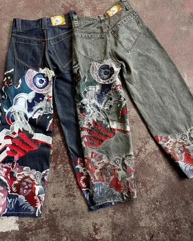 Y2K neforemné džínsy Harajuku 2023 nové Výšivky Grafické vysokej kvalite Ročníka džínsy Streetwear muži ženy Gotickej Módy voľné džínsy