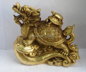 Zberateľskú Čínsky Mosadz Vyrezávané Lucky Dragon Korytnačka Veľká Socha/ Home Feng Shui