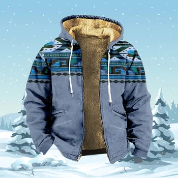 Zips Hoodies pre Mužov Tribal Grafické Výtlačky Športové Etnických Klasické Zimné Kabát Bežné Bunda s Kapucňou vrchné oblečenie