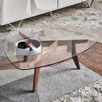 Čaj stôl/trojuholník/moderné luxusné/tvrdené sklo+orech/