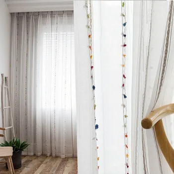 Čerstvé biele priesvitné záclony Nordic spálne francúzsky vlna okno priadza balkón gázy tieni výšivky prekladané okno obrazovka záclony