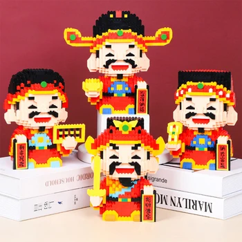 Čínska Tradícia, Kultúra Boha Bohatstva Stavebným Model Zábavné Puzzle Zmontované Micro Tehla Údaje Za Stôl Dekorácie