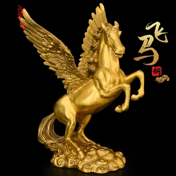 Čínsky Štýl, Ručne vyrábané Medené Kôň Geomantie Dekorácie Zlaté Pegasus s Krídlami Office Šťastie Feng Shui Veľké Veľkosť